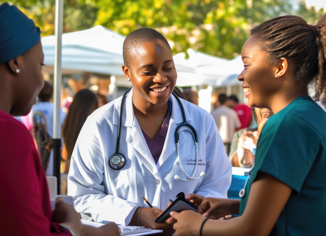 women talking about public health event