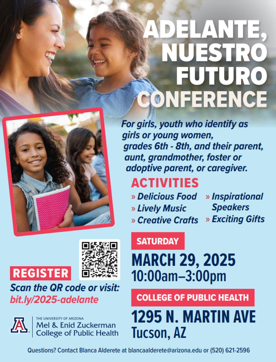 Flyer with young girls carrying notebook. Flyer address where event will take place, along with time. 