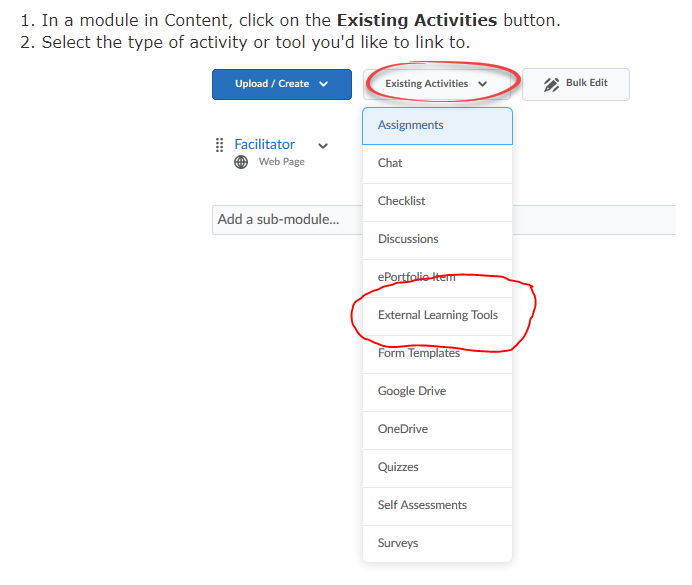 D2L to Zoom instructions picture 1