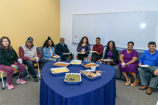 group enjoys soul food after the panel event